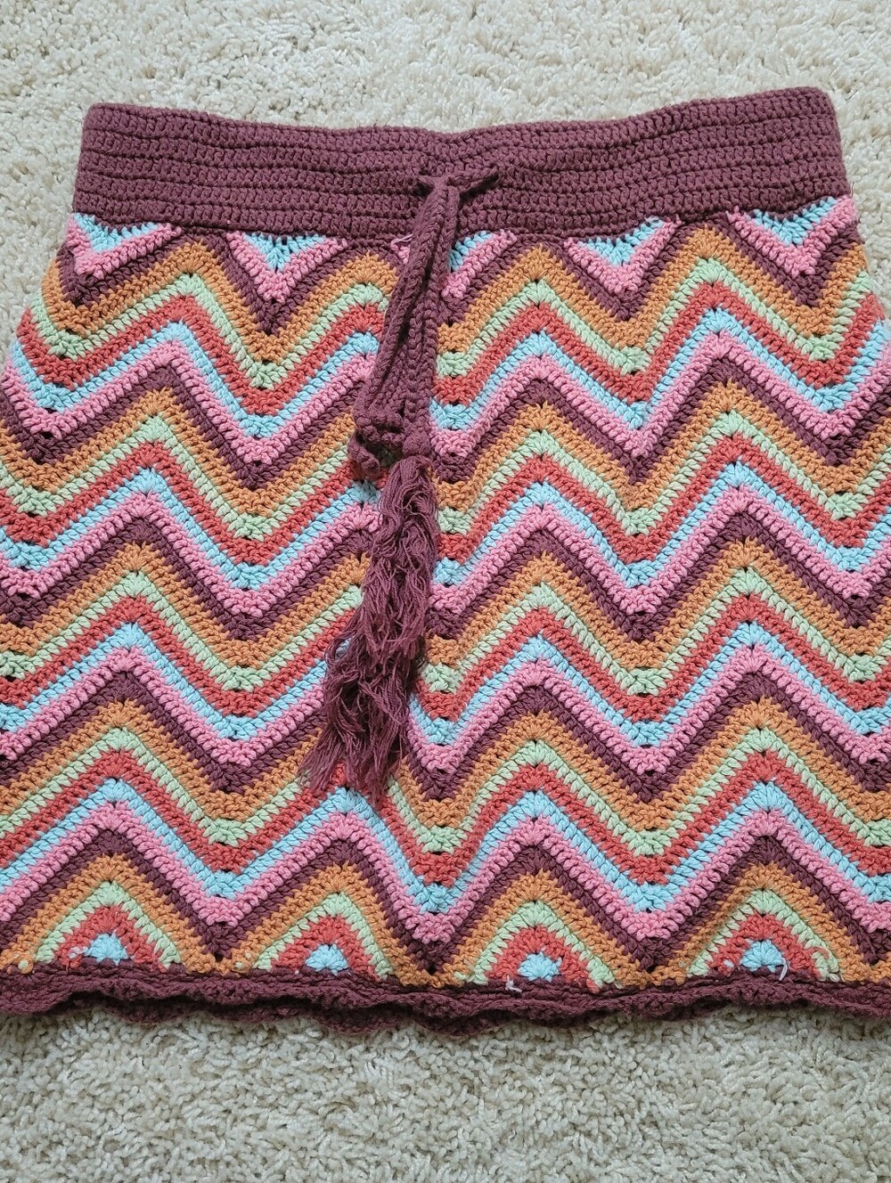 Forever 21 Cotton Crochet Zig Zag Skirt S Retro 70s Festival Boho